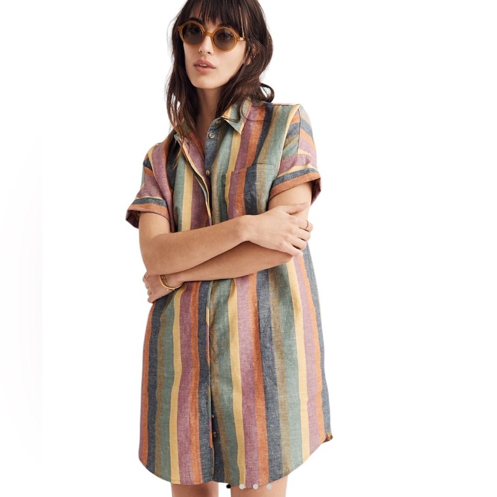 Madewell Courier Shirtdress in Rainbow Stripe Linen Blend Size XS or S